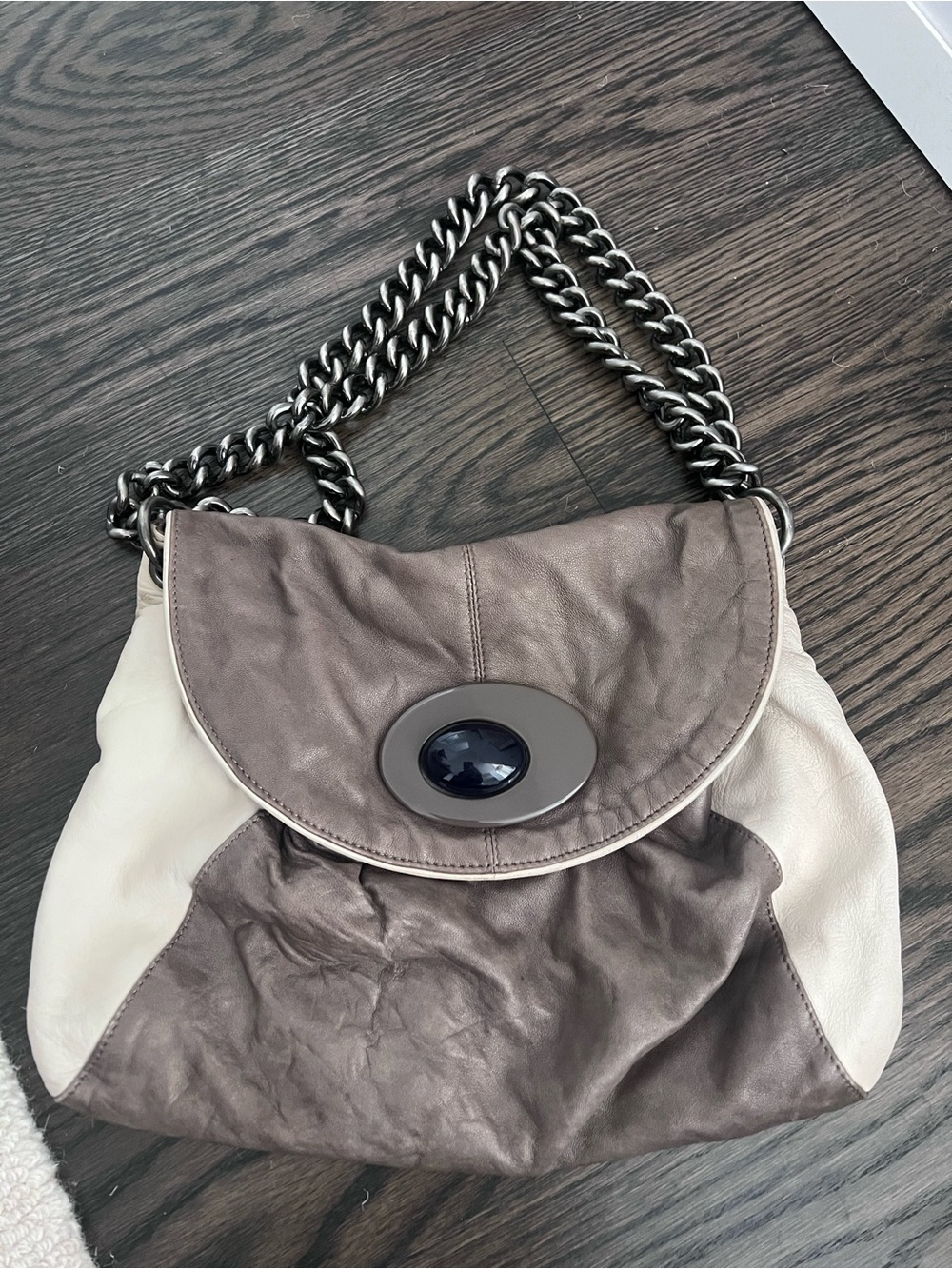 Witchery Genuine Leather Chocolate Brown Cream Chain Shoulder Bag